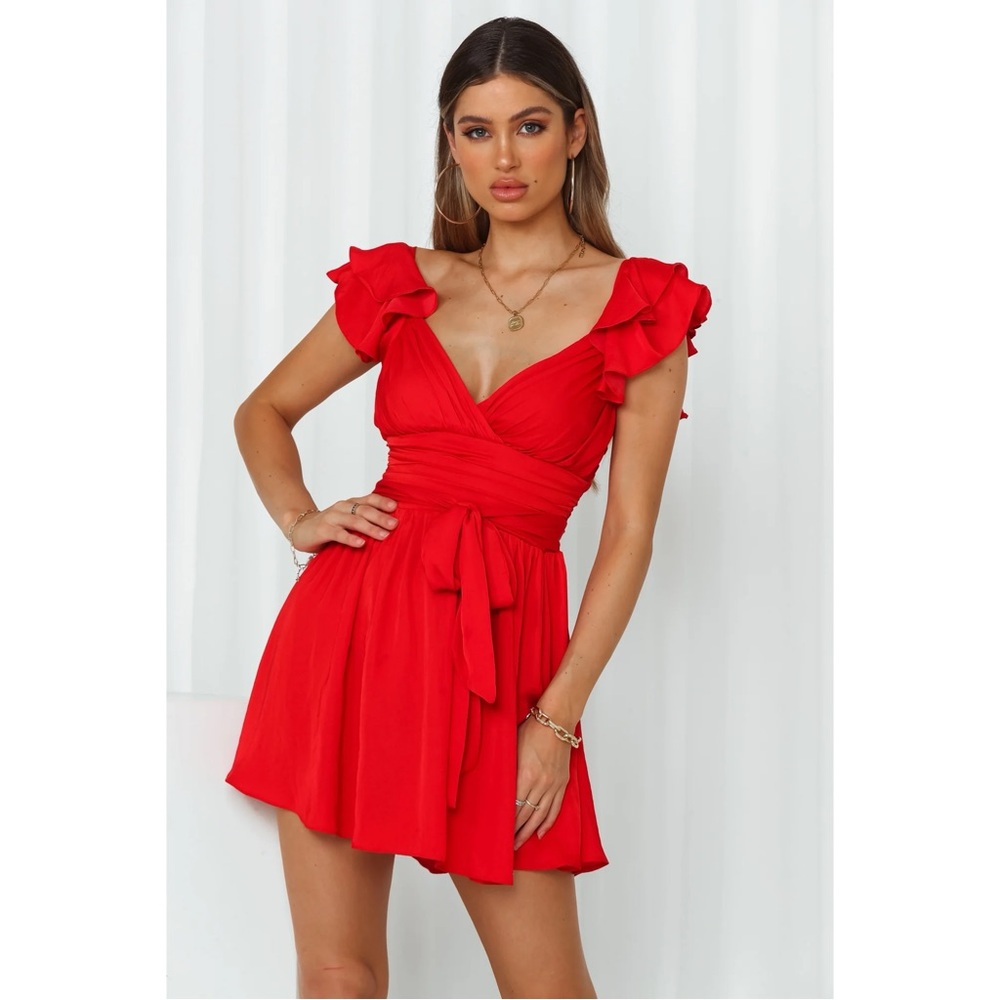Hello Molly Dress Red Satin Ruffle Xs 0